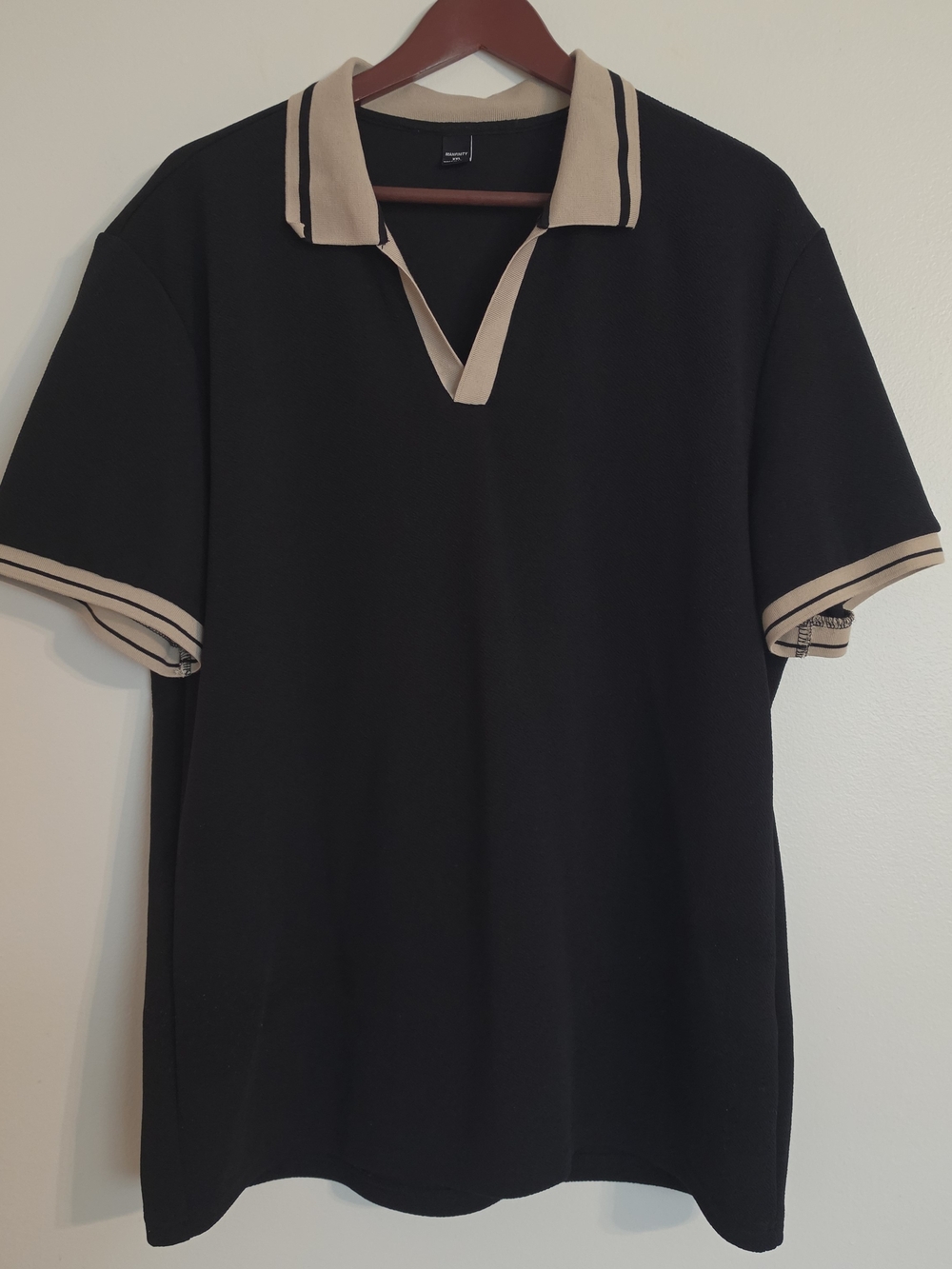 Men's Black Polo Shirt with Contrast Beige Trim